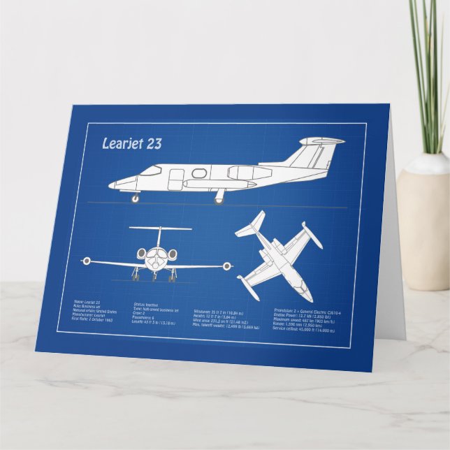 Learjet 23 - Airplane Blueprint Drawing Plans ABD Thank You Card (Front)