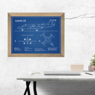 Learjet 23 - Airplane Blueprint Drawing Plans AD Photo Print