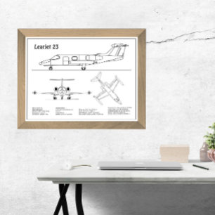 Learjet 23 - Airplane Blueprint Drawing Plans BD Photo Print