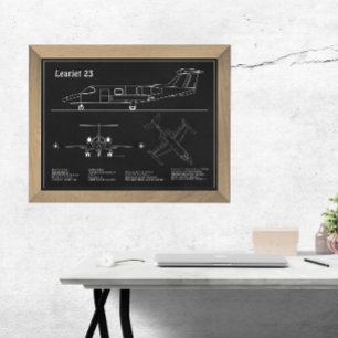Learjet 23 - Airplane Blueprint Drawing Plans PD Photo Print