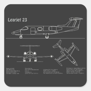 Learjet 23 - Airplane Blueprint Drawing Plans PD Square Sticker