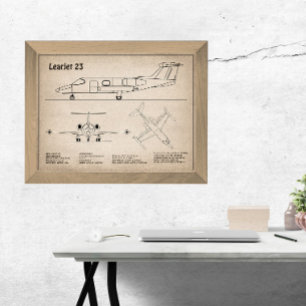 Learjet 23 - Airplane Blueprint Drawing Plans SD Photo Print