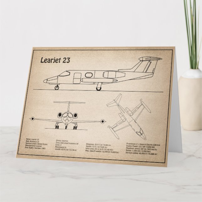 Learjet 23 - Airplane Blueprint Drawing Plans SD Thank You Card (Front)