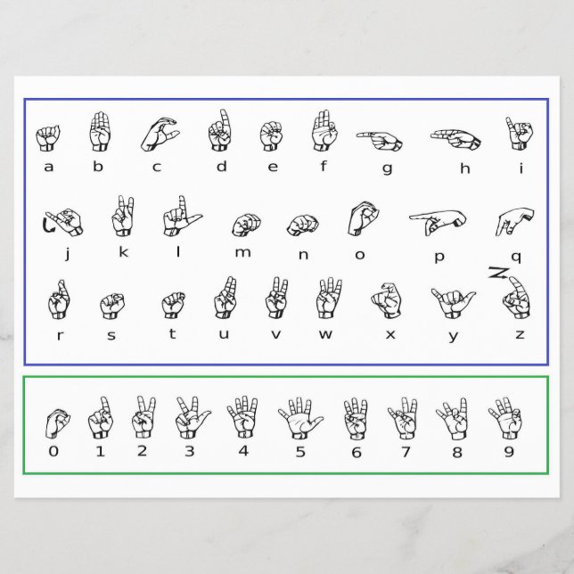Learn ASL Sign Language, American Numbers Alphabet Flyer (Front)