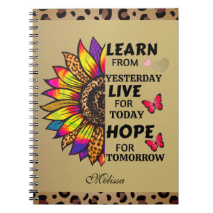Learn From Yesterday Quotes Rainbow Sunflower Gold Notebook