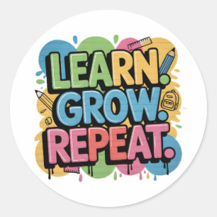 Learn Grow Repeat Graffiti Back to School Design Classic Round Sticker