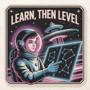 Learn, Then Level Square Paper Coaster