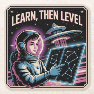 Learn, Then Level Square Paper Coaster