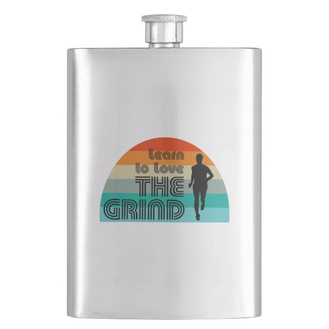 Learn To Love The Grind Running Retro Hip Flask (Front)