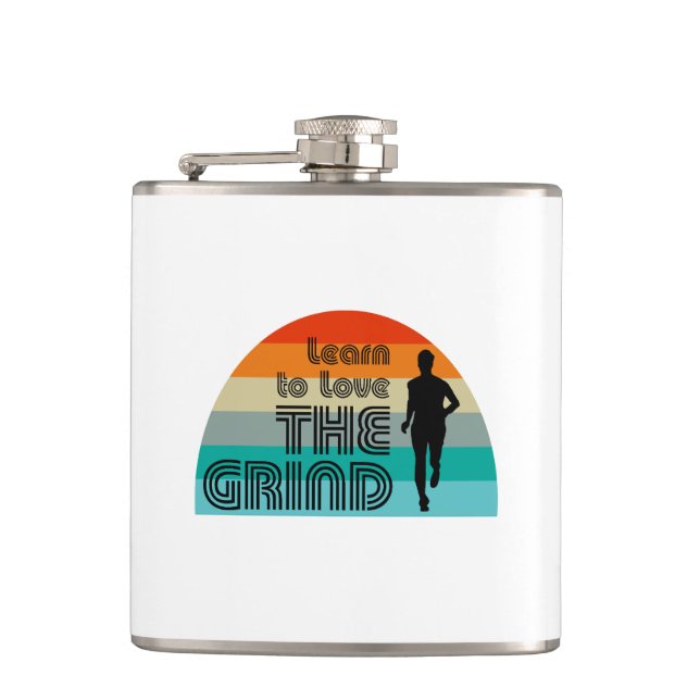 Learn To Love The Grind Running Retro Hip Flask (Front)