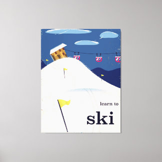 learn to ski vintage cartoon. canvas print