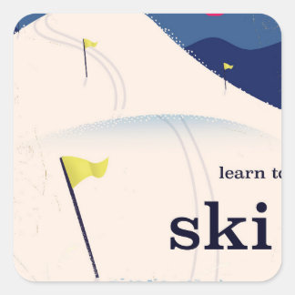 learn to ski vintage cartoon. square sticker