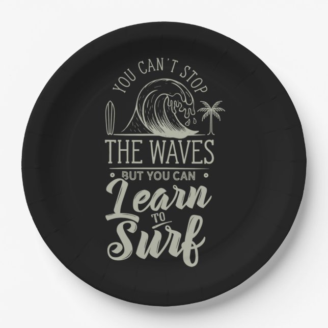 Learn To Surf Paper Plate (Front)