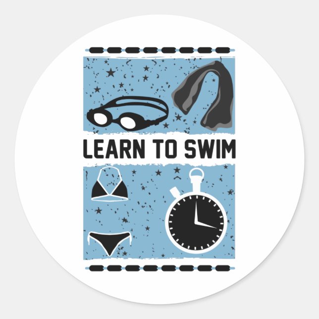Learn to Swim with This Lovely design Classic Round Sticker (Front)