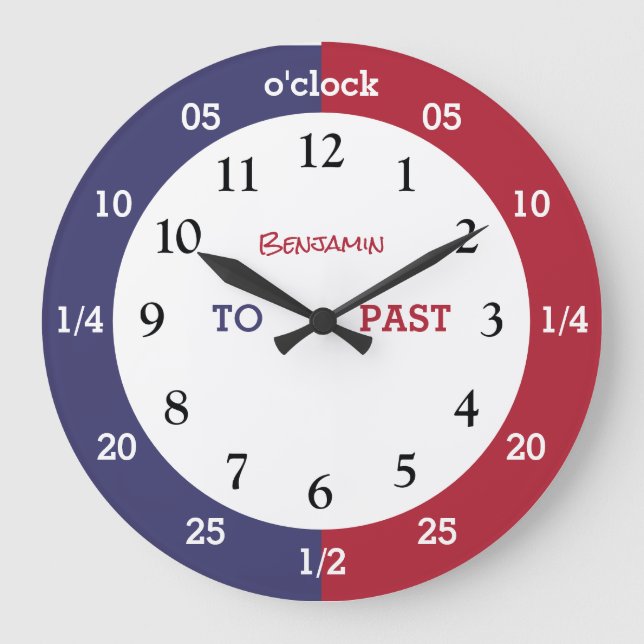 Learn To Tell The Time | Personalized | Name Large Large Clock (Front)