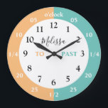 Learn To Tell The Time | Personalized | Name Large Large Clock<br><div class="desc">Teachers and parents will love this clock featuring easy to read numerals / numbers! The hours and minutes and clearly marked, with the hours in black, and the minutes to and past in white. This clock comes in 3 styles, Round Medium (8"), Round Large (10.75") and Square Large (10.75"). Perfect...</div>