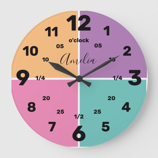 Learn To Tell The Time | Personalized | Name Large Large Clock (Front)