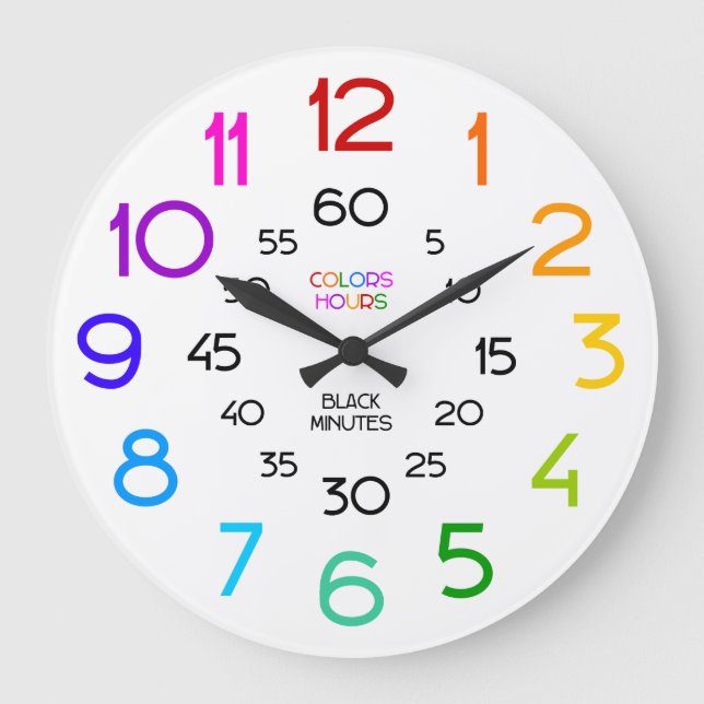 Learn to Tell Time Classroom Wall Clock for Kids (Front)