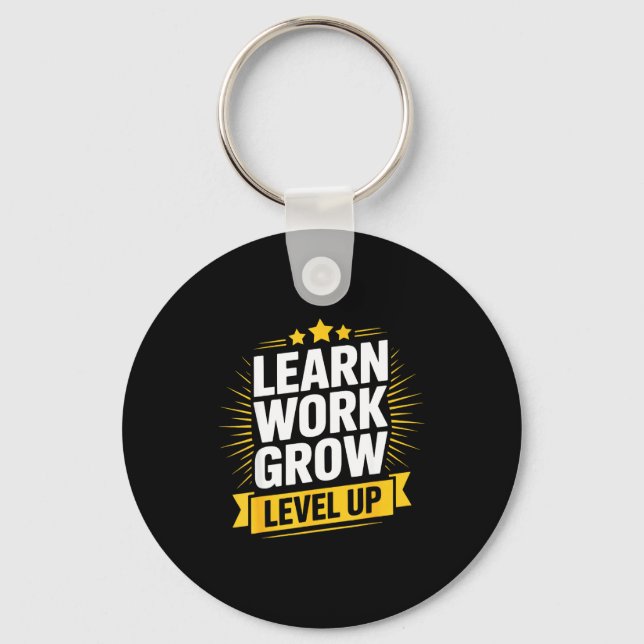 Learn Work Grow Level Up Motivational Growth Insra Keychain (Front)