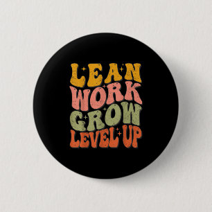 Learn Work Grow Level Up Retro Groovy Motivational 2 Inch Round Button