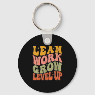 Learn Work Grow Level Up Retro Groovy Motivational Keychain