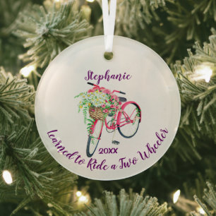 Learned to Ride Bike Keepsake and Year Glass Ornament