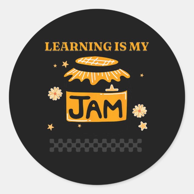 Learning Is My Jam Teacher Student Book Lover Back Classic Round Sticker (Front)