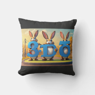 Learning Number Three with Bunnies Throw Pillow