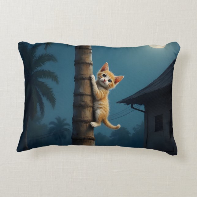 Learning to Climb – Cute Cat Moment Accent Pillow (Back)