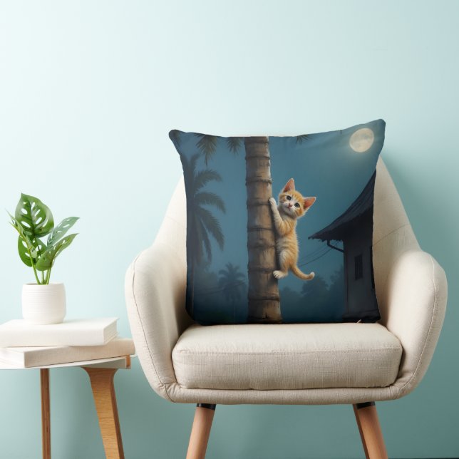 Learning to Climb – Cute Cat Moment Throw Pillow (Chair)