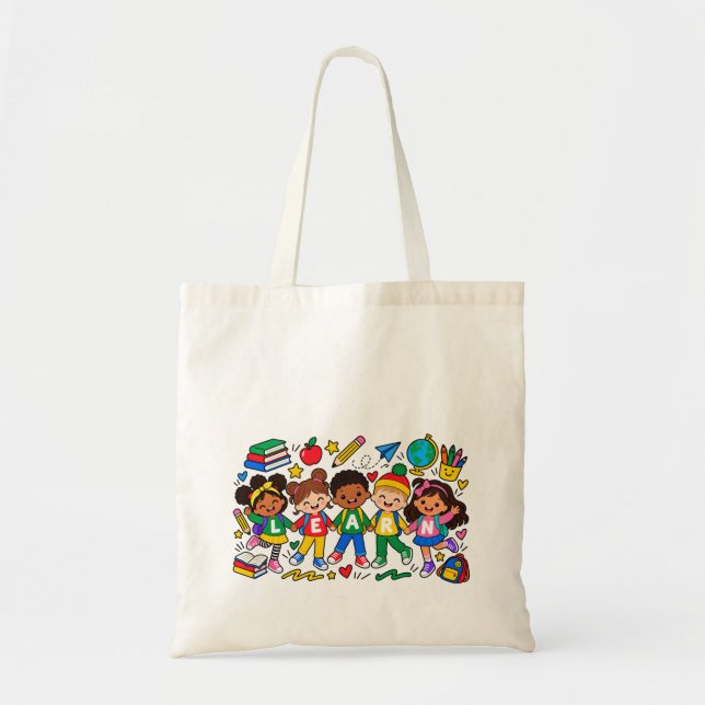 Learning Together Kids School Design Tote Bag (Front)