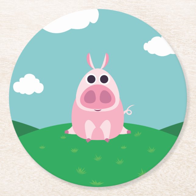 Leary the Pig Round Paper Coaster (Front)