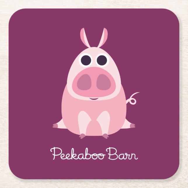 Leary the Pig Square Paper Coaster (Front)