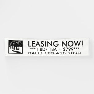Leasing now simple black white house banner sign