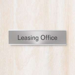 Leasing Office Faux Silver and Black Text Template Door Sign
