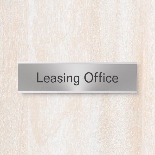 Leasing Office Faux Silver and Black Text Template Door Sign (Front)