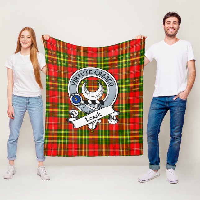 Leask Clan Badge Tartan Plaid Fleece Blanket (In Situ)