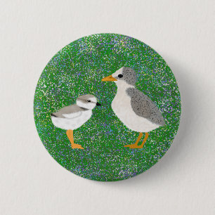 Least Tern and Piping Plover Chick in Wildflowers 2 Inch Round Button