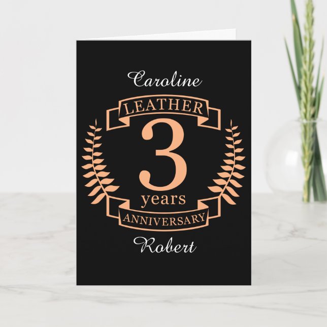 Leather 3 years wedding anniversary card (Front)