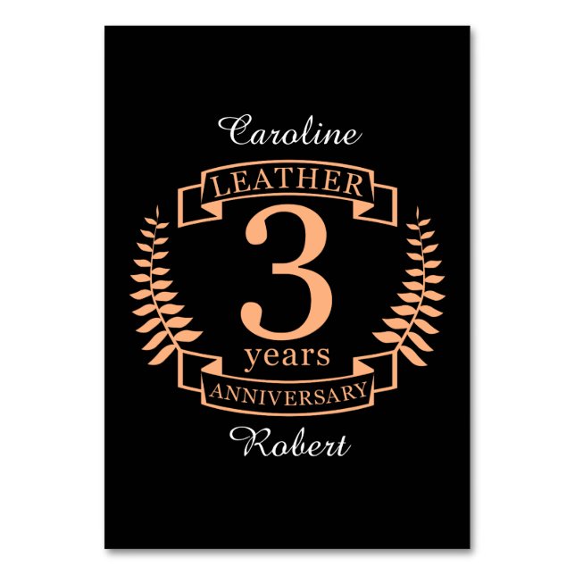Leather 3 years wedding anniversary table number (Front)
