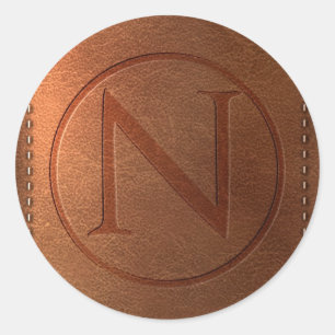 Leather alphabet letter N Classic Round Sticker