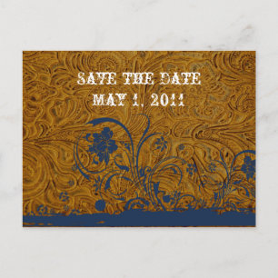 Leather and Blue Lace Save the Date Announcement Postcard