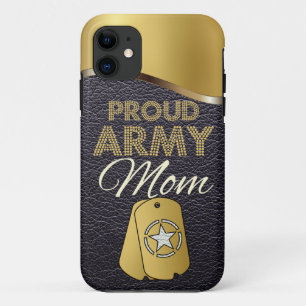 Leather and Gold Proud Army Mom iPhone 11 Case