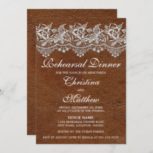 Leather and Lace Look Rehearsal Dinner Invitation