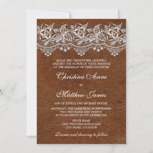 Leather and Lace Look Wedding Invitation