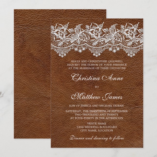 Leather and Lace Look Wedding Invitation (Front/Back)