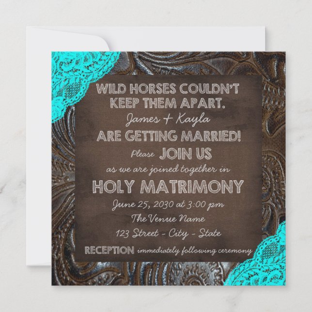 Leather and Lace Wedding Invitation (Front)