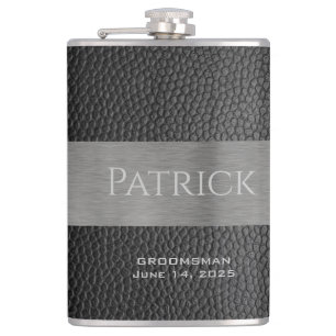 Leather and Metal Print Monogrammed Flask