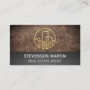 Leather and Metallic Gold Embossed Buildings Business Card