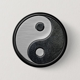 Leather and Steel Effect Yin Yang Graphic 2 Inch Round Button
